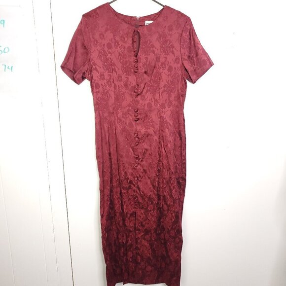 Vintage Dress Womens 11 Covered Button Down Short Sleeve Fitted Silky Asian Insp - Picture 1 of 12
